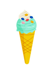 コーンに入ったデコレーションアイスクリーム　ベクターイラストセット