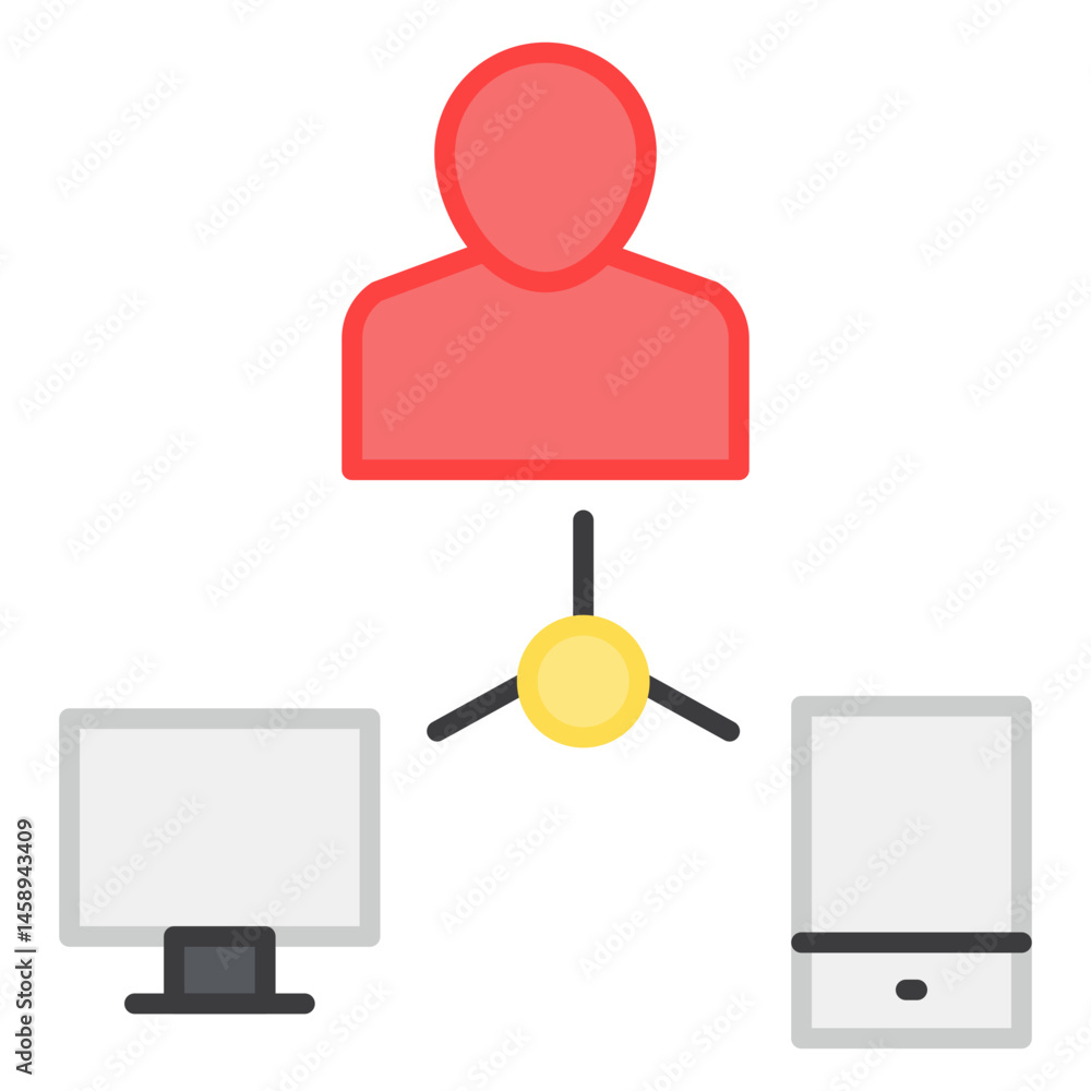Aufkleber user connecting multiple devices network icon illustration