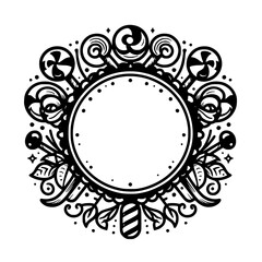 Whimsical Lollipop Circle Frame in Black and White