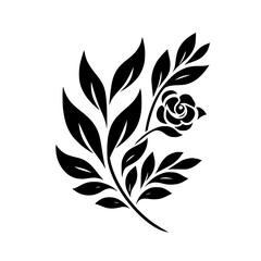 Elegant Black & White Floral Design: Rose and Foliage Motif