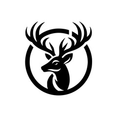 Minimalist Deer Head Logo Design, Black & White, Emblem