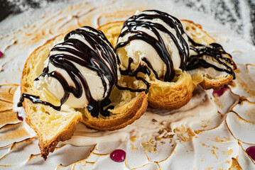 dessert with ice cream and chocolate