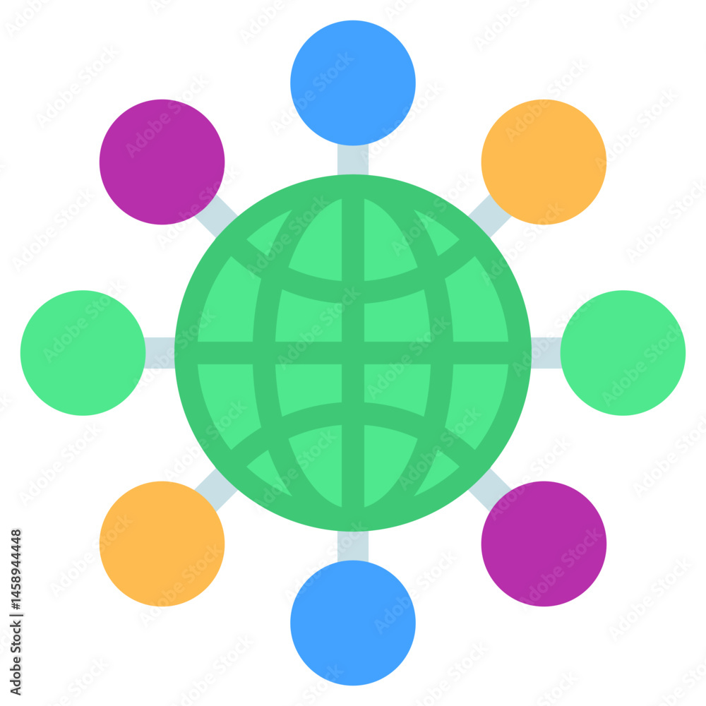 Poster global network connection colorful circles linking worldwide communication