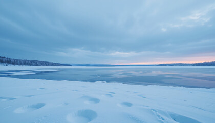 Icy landscape with calm sea
