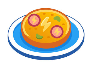 Fototapeta premium Electrically Powered Food: A Futuristic Concept for Sustainable Cuisine. A stylized illustration of a plate of food with an electrical symbol above, suggesting a concept for energy-efficient or sustai