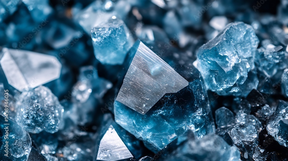 Leinwandbilder close-up view of a cluster of vibrant blue crystals, showcasing their multifaceted structure and dee