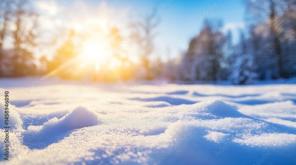 Leinwandbilder close-up view of a snowdrift illuminated by the warm glow of a winter sunset, showcasing the texture