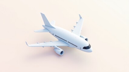 Fototapeta premium Travel Esim. Modern white passenger airplane flying in pastel sky, business travel concept, aviation industry, clean background, transportation, technology image for presentations or marketing design