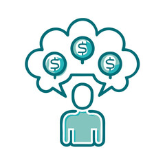 Human silhouette thinking about money in minimalist style  