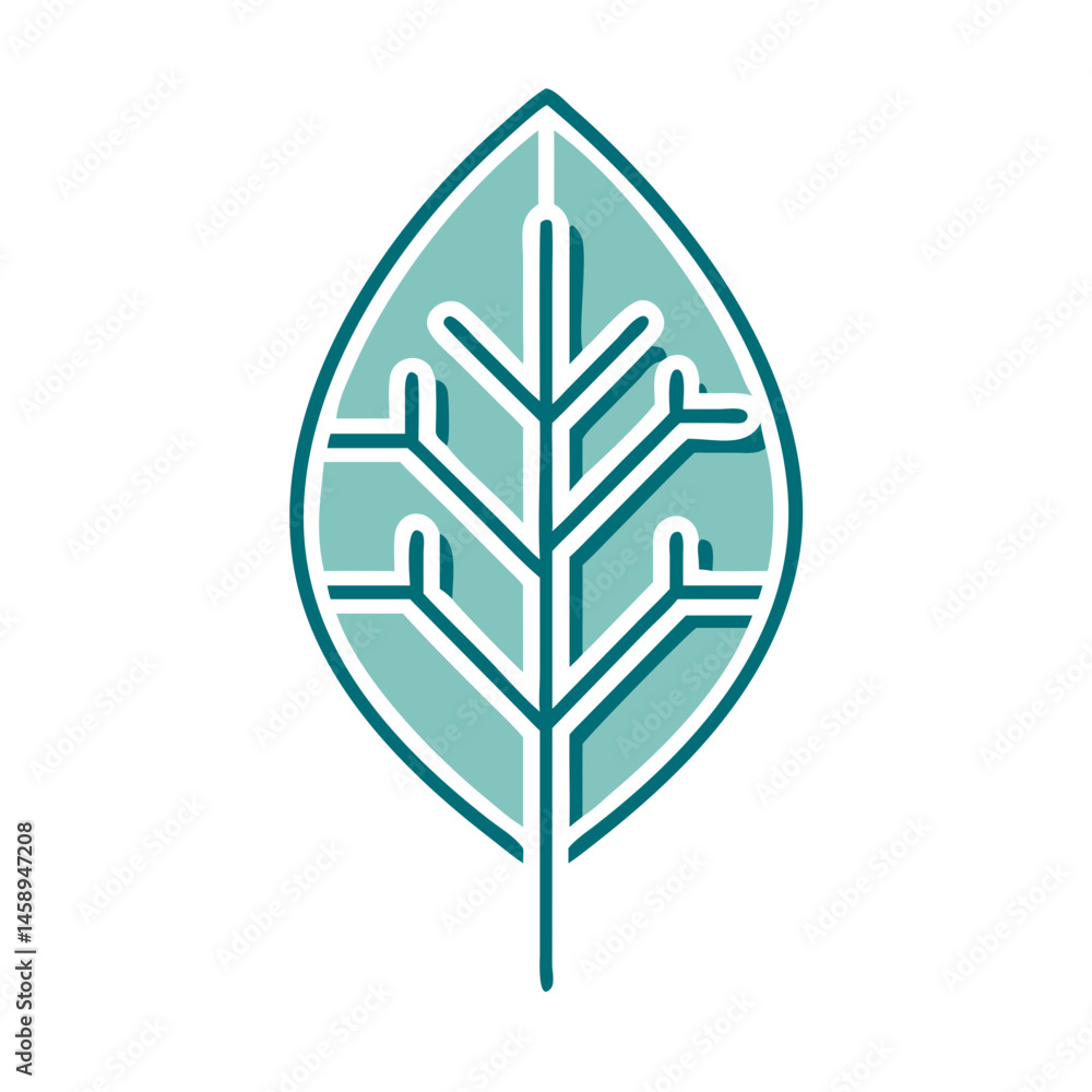 Poster minimalist leaf design with circuit lines in teal color