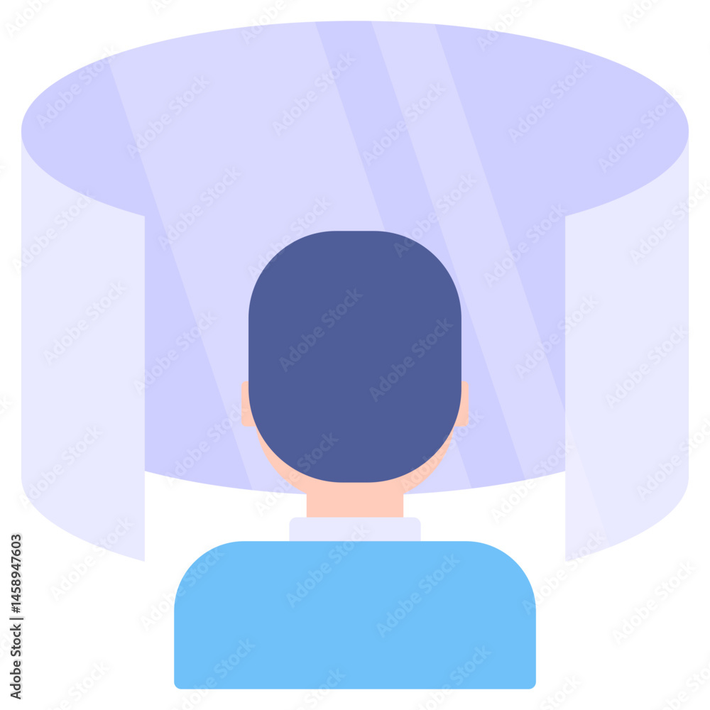 Poster man exploring immersive curved screen virtual reality experience