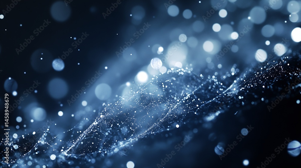 Poster Abstract Blue Network: Glowing Particles and Bokeh Lights Create a Dynamic Digital Landscape, Ideal for Technology or Science Backgrounds. : Generative AI
