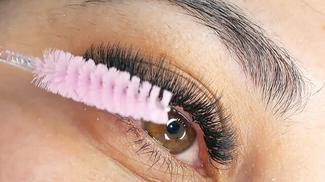 Close up of eye with eyelash extensions ,eyelash extension Procedure.,2d volume, 3d volume, classical lashes,Russian volume,mega volume, new set.