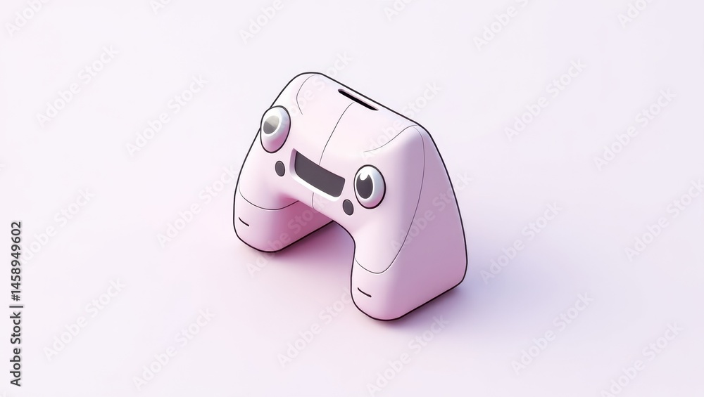 Poster trinka ai. smiling gaming console. isolated 2d isometric illustration. lone pink game controller wit