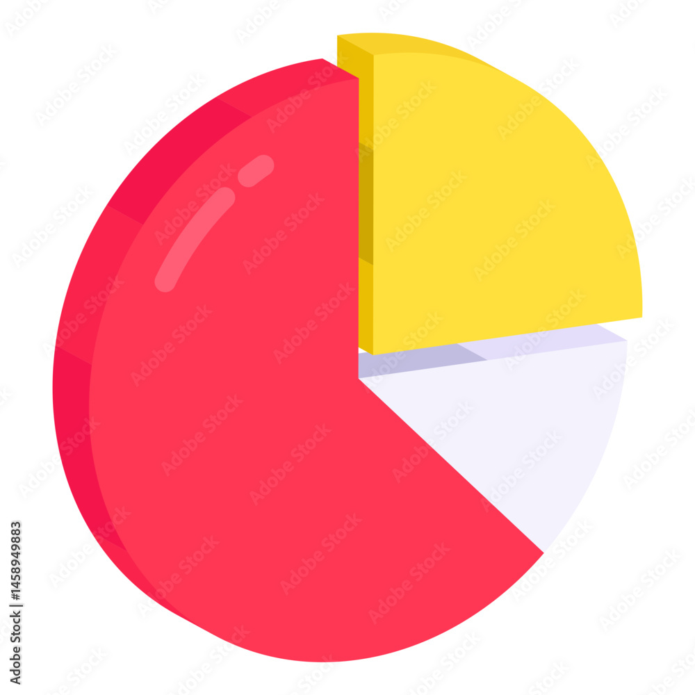 Poster isometric 3d pie chart data visualization red yellow white segments