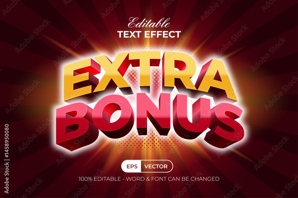 Poster extra bonus text effect 3d curved style. editable text effect promotion banner.