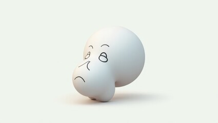 Tripo AI. Lonely egg smile. Isolated 2D Isometric Illustration. Lone, emotionally troubled egg with frown and drooping smile embodies feelings of isolation and sorrow.