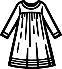 A black and white drawing of a dress with long sleeves and sandals around it on a white background