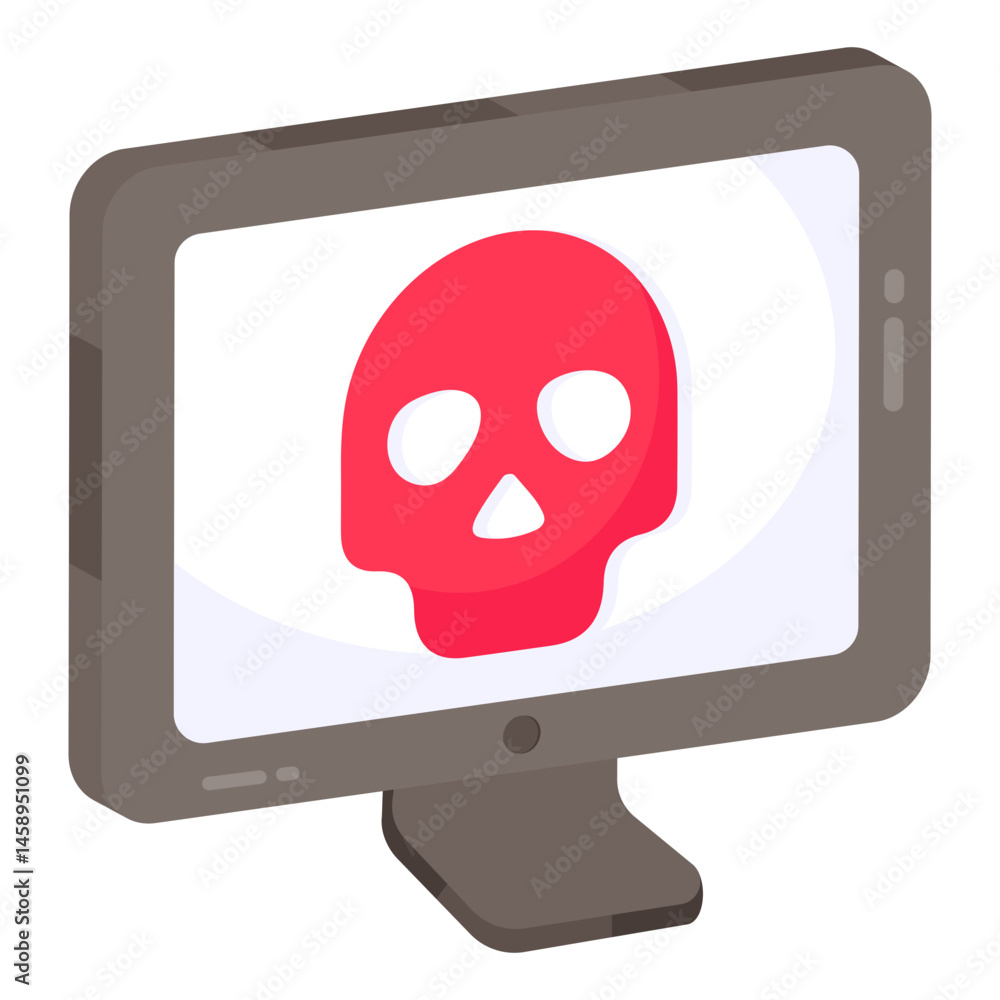 Poster cybersecurity threat red skull warning on computer screen