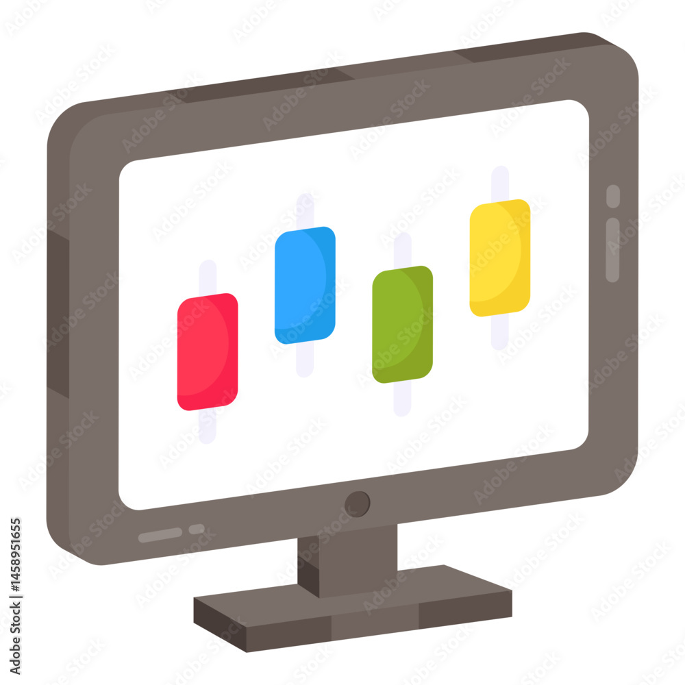 Aufkleber isometric illustration of computer screen displaying colorful candlestick chart