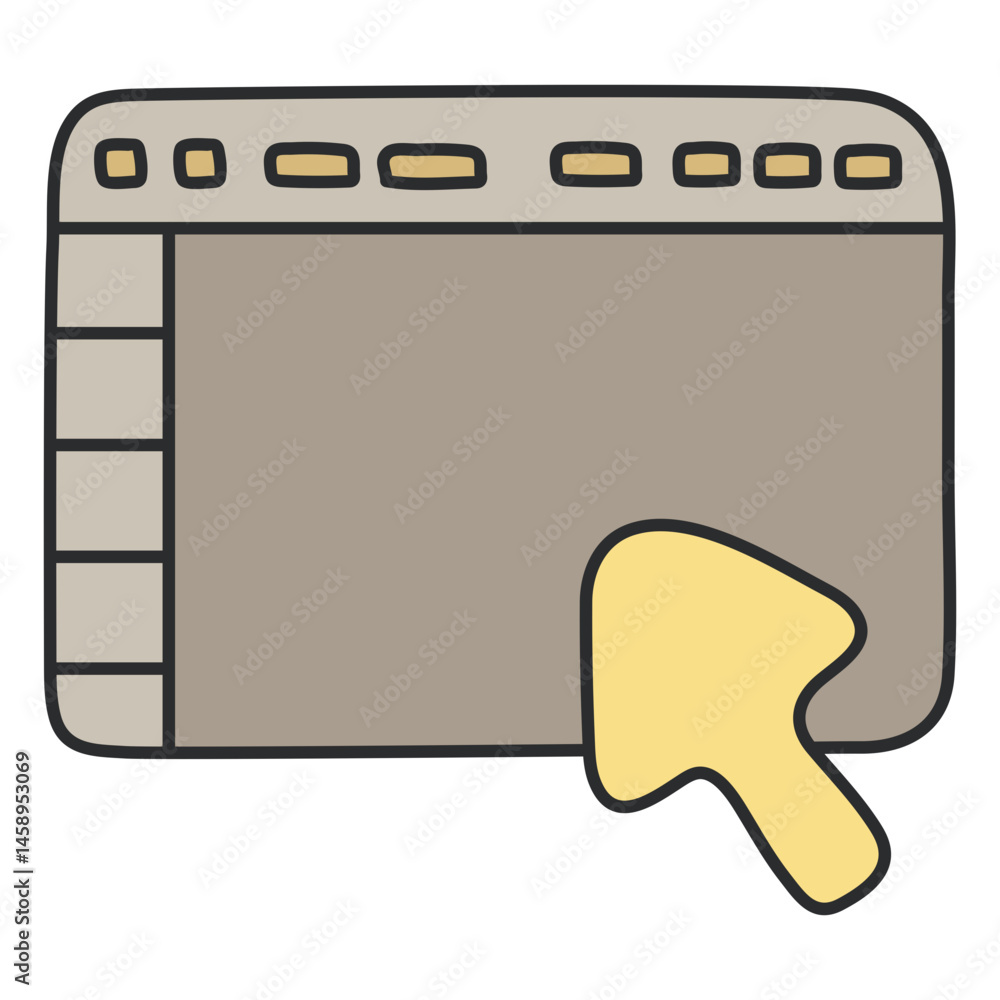 Poster hand-drawn browser window with cursor click illustration