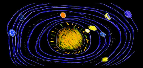 Pencil drawing in children's style. Solar system © Marina