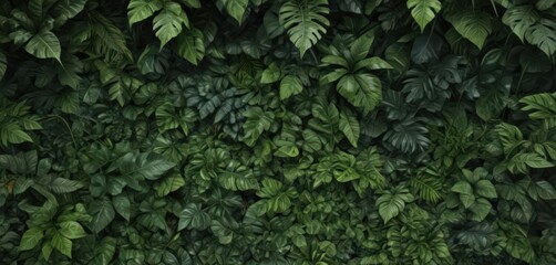 Lush green tropical leaves form a dense carpet on the forest floor ,  moist,  exotic