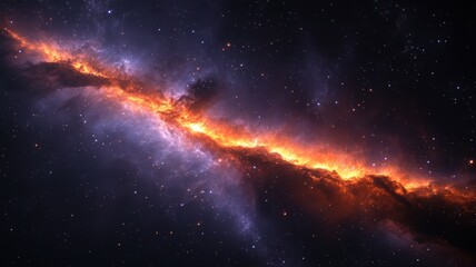 Fototapeta premium Fiery Galaxy Ribbon: Cosmic Dust and Nebula Art nebula galaxy cosmic dust space cosmos universe fire