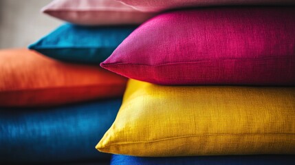 Colorful decorative pillows stacked