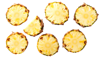 Fresh Cut Pineapple Slices on White Background for Food and Drink Concepts