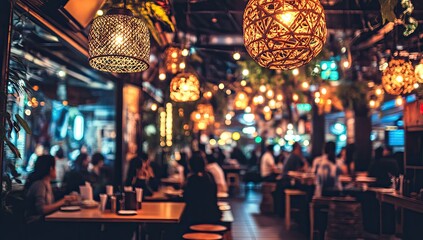 Night Market Restaurant Blurred View