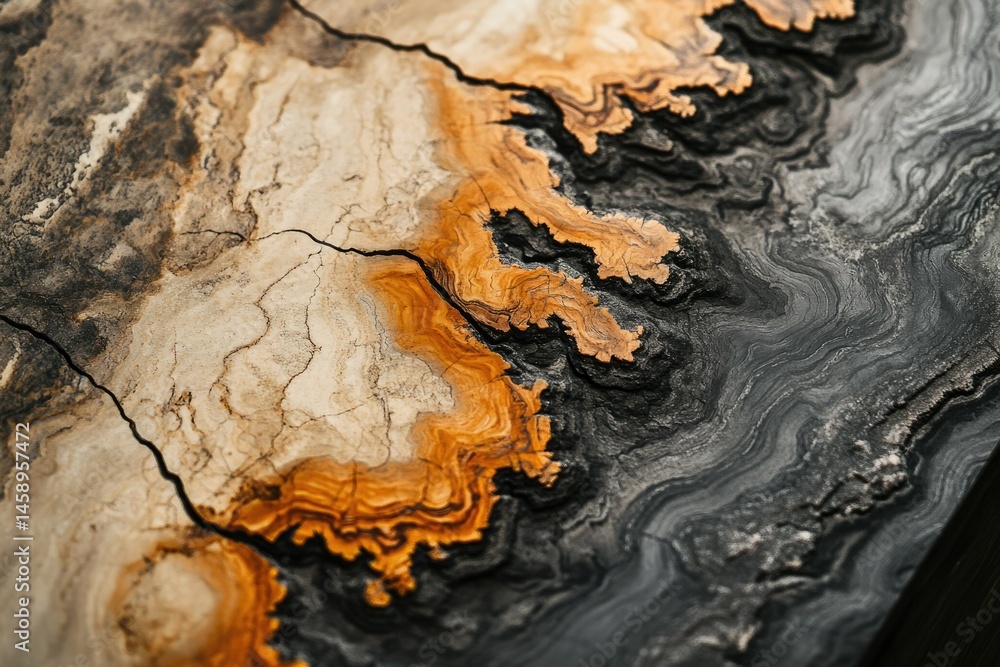 Aufkleber intricate patterns of petrified wood, showcasing rich textures and color variations in a captivating