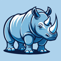Fototapeta premium Blue stylized rhinoceros stands firmly showing off its mighty horn and thick skin
