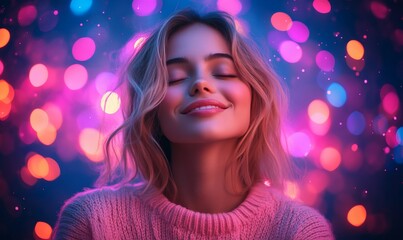 Futuristic neural network of serene woman visualizing digital cognition and AI-powered intelligence evolution
