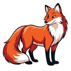 Obraz premium Cartoon fox stands looking towards its right, featuring orange fur with black details
