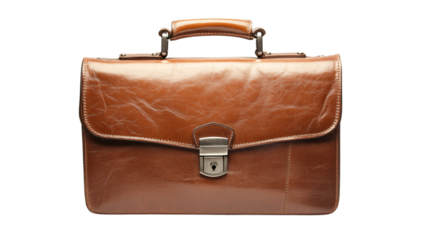 Elegant Brown Leather Briefcase with Latch Isolated on White Background