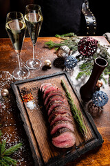 roast beef fillet on the Christmas table