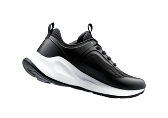 Black sports sneaker on a transparent background