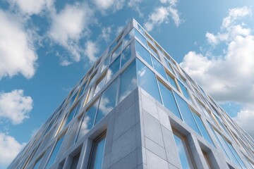 Obraz premium Modern Building Corner with Glass Windows and Sky