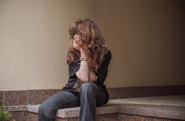 Teenage Girl in Denim Expressing Rebellion and Emotional Isolation
