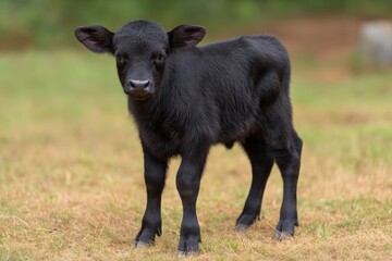 Fototapeta premium Black Calf Standing in Grass