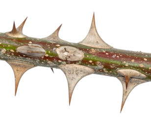 Crown of thorns plant stem close up isolated on white background