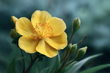 Obraz premium Yellow Flower Bloom with Green Buds