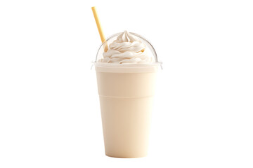 Creamy Vanilla Milkshake in Plastic Cup on Transparent Background