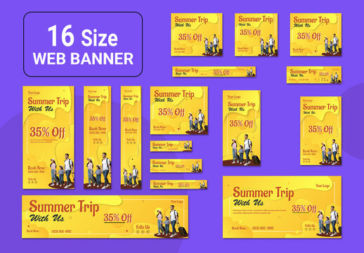 Summer Trip Web Ads Banners Yellow Color