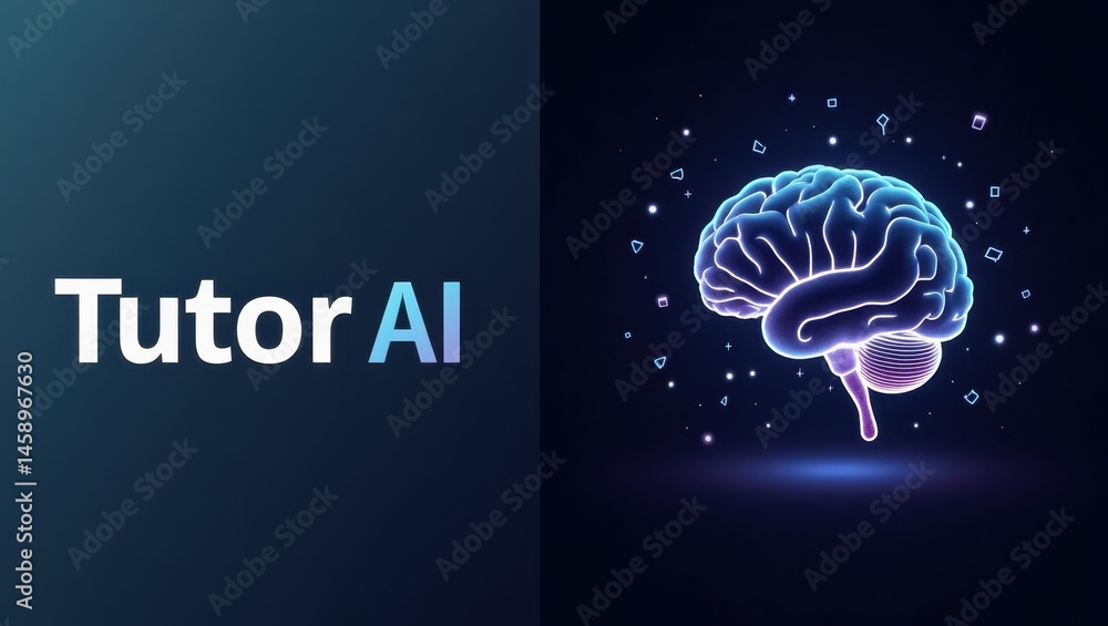 Poster tutor ai. digital brain. modern education. artificial intelligence. technology background. innovatio