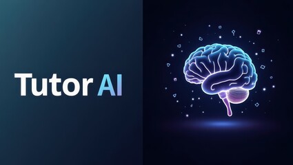 Tutor AI. Digital brain. Modern education. Artificial intelligence. Technology background. Innovation concept. Learning tool. Online teaching. Edtech platform. Futuristic style. Minimalistic design. 