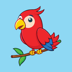Cute scarlet macaw perched peacefully on a twig, showcasing vibrant plumage and playful charm