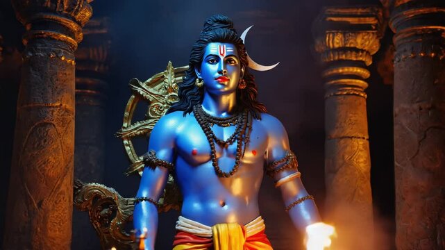 4K Close-Up of Lord Shiva Hindu Deity with Trident and Serpent | Religious Iconography in Indian Culture | God of Destruction and Meditation