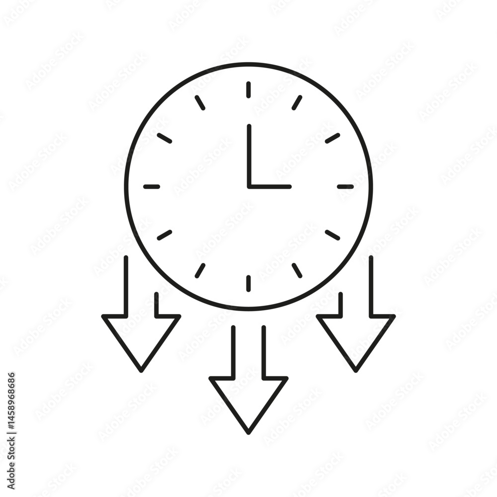 Poster clock with downward arrows line icon. time management, deadline pressure, and efficiency optimizatio